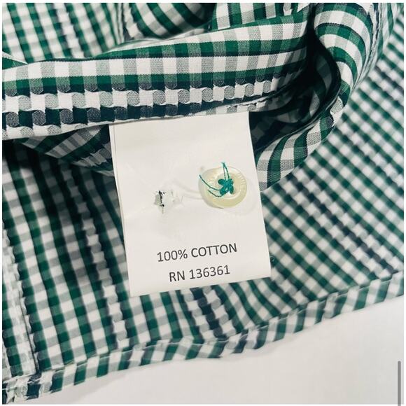 Quieti Mens XXL Plaid Button Down Shirt Fine Cotton Long Sleeve Green White - Picture 10 of 10